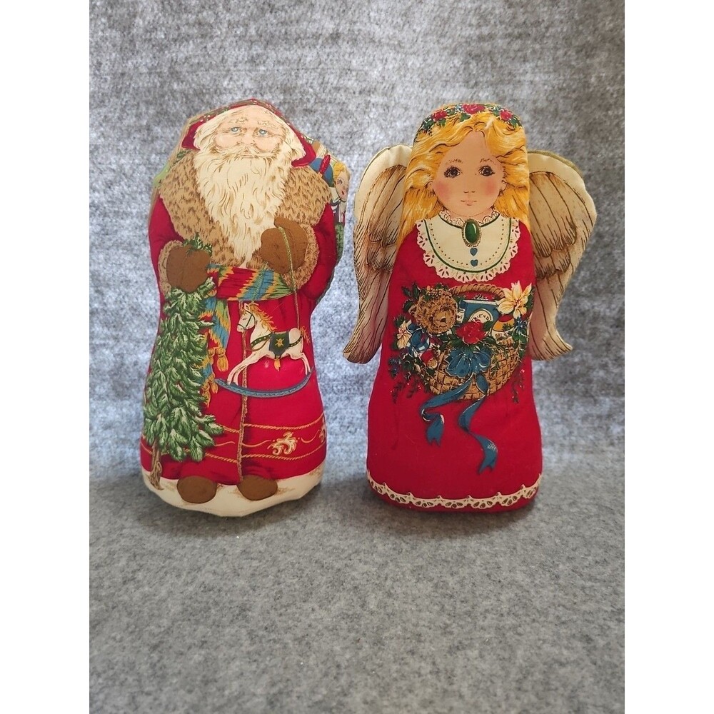 Vtg Fabric Father Christmas And Angel. Handmade. Grandma, Cottage Core.